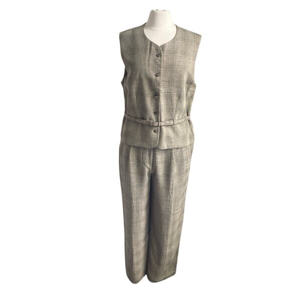 VINTAGE DAVID BROOKS Plaid Suit Women’s Size 10 Tan Glen Plaid Vest Trouser - Picture 1 of 13
